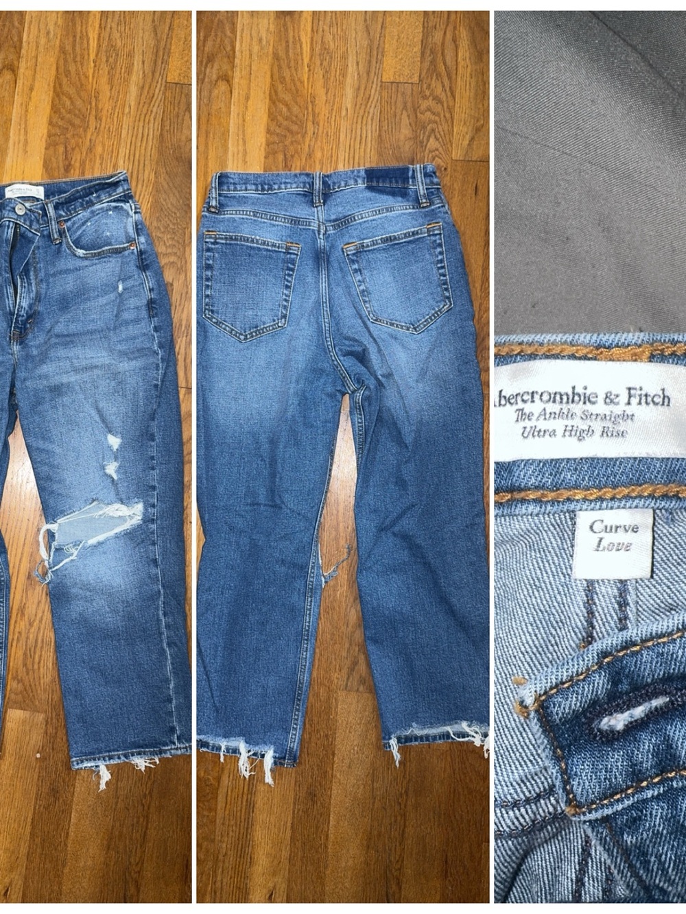 Abercrombie & Fitch Men’s Distressed Medium Blue Slim Straight Jeans